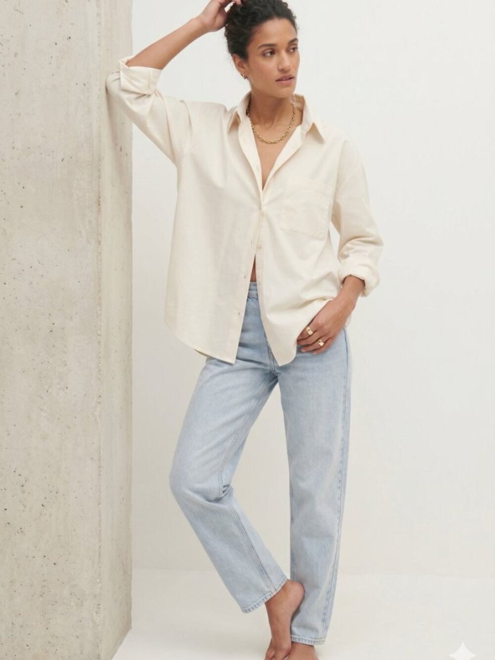 Reformation Will Oversized Button Down Shirt Light Beige Cream Size L NWT